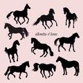 A set of silhouettes of horses, black images Royalty Free Stock Photo